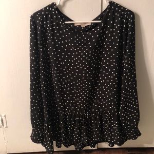 Loft black and white polka dot peplum top